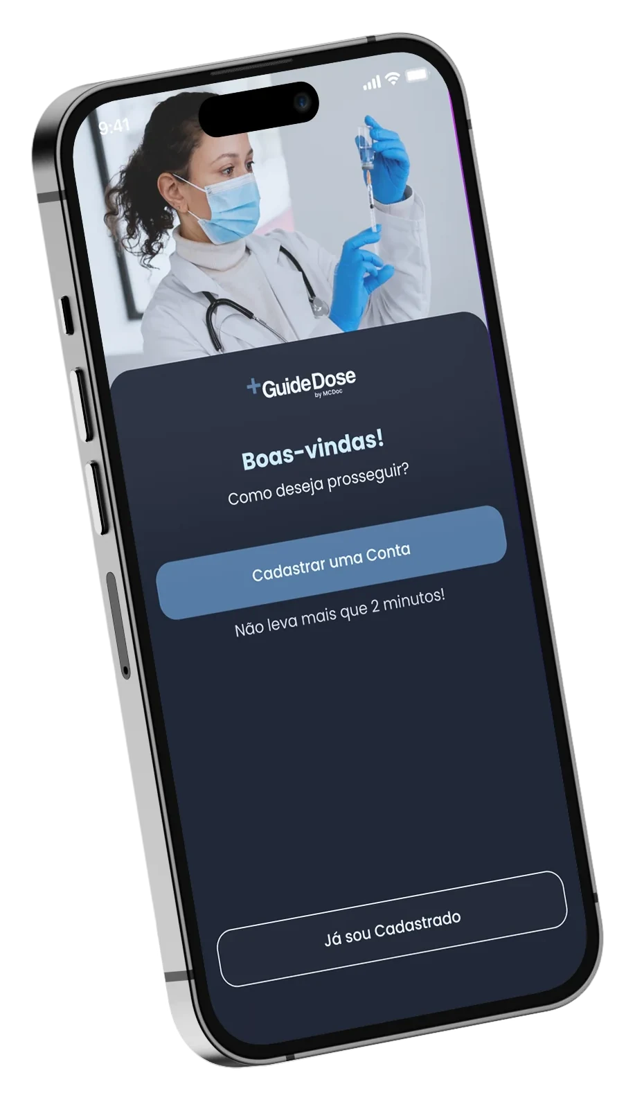 Tela de boas-vindas do aplicativo GuideDose